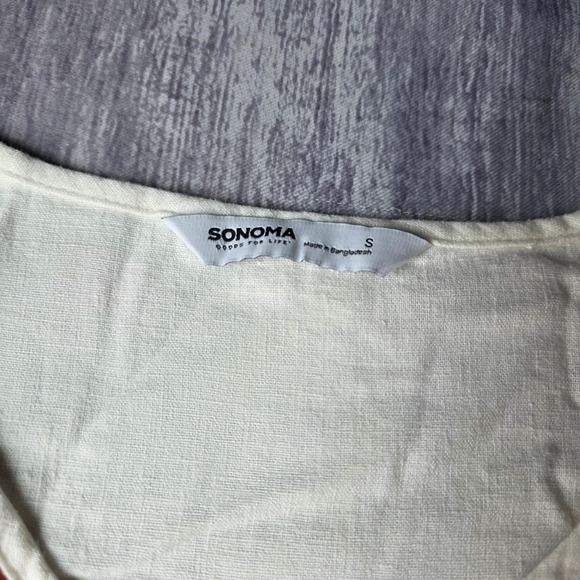 Sonoma Cream Embroidered V Neck Short Sleeve Linen Blend Top Size Small - Picture 2 of 7